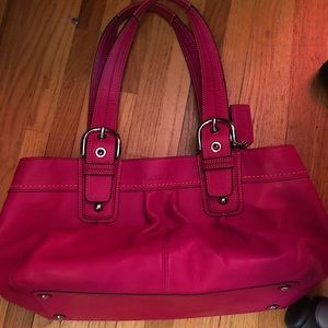 Pink leather, Coach bag.